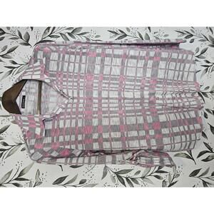 David Cline Shirt Pink Womes L Plaid Print Sheer
